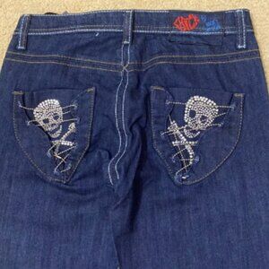 CHICK By NICKY HILTON Straight-Leg Blue Jeans w Rhinestone Skeletons Size 26